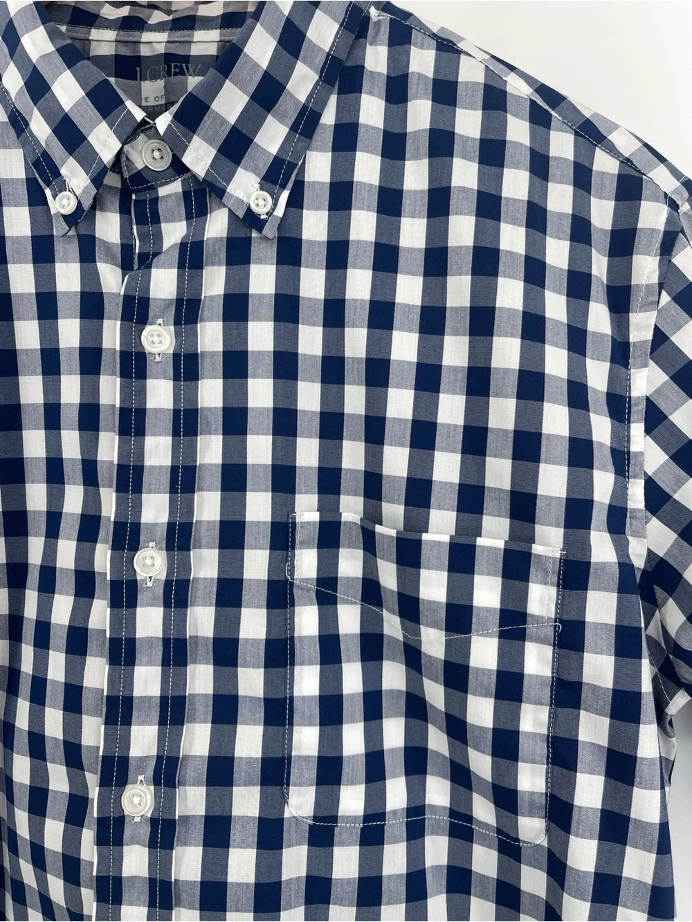 J. Crew Men’s Navy and White Gingham Button-Down Shirt